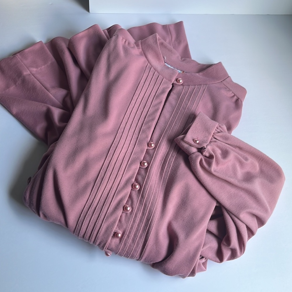 VTG Sunshine Alley Pink Long Sleeve Pearl Button Dress